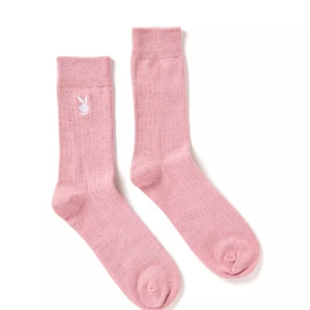 PLAYBOY Bunny Logo Glitter Crew Socks- Pink